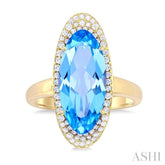 18x8 MM Oval Cut Blue Topaz and 1/3 Ctw Round Cut Diamond Halo Semi-Precious Ring in 14K Yellow Gold